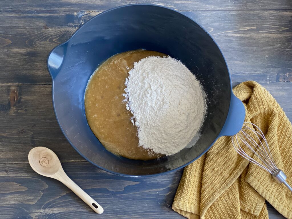 Combing flour mixture with butter mixture