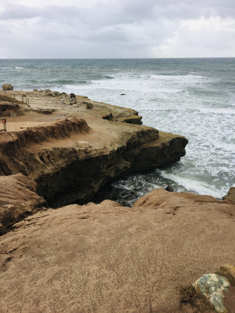 Cliffs at Point loma. Waves crashing along the cliffs