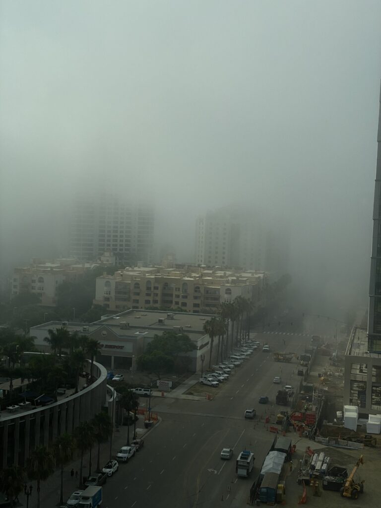 Foggy view of San diego city from the 14th floor of our hotel