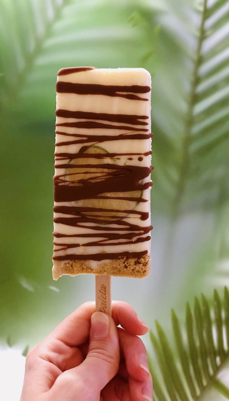 Key Lime Cheesecake Paleta with Milk Chocolate Drizzle.