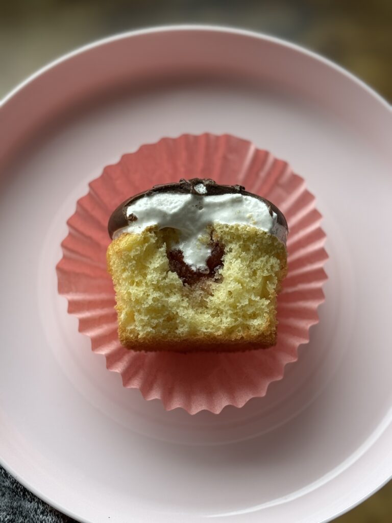 Gansito Cupcake cut in half