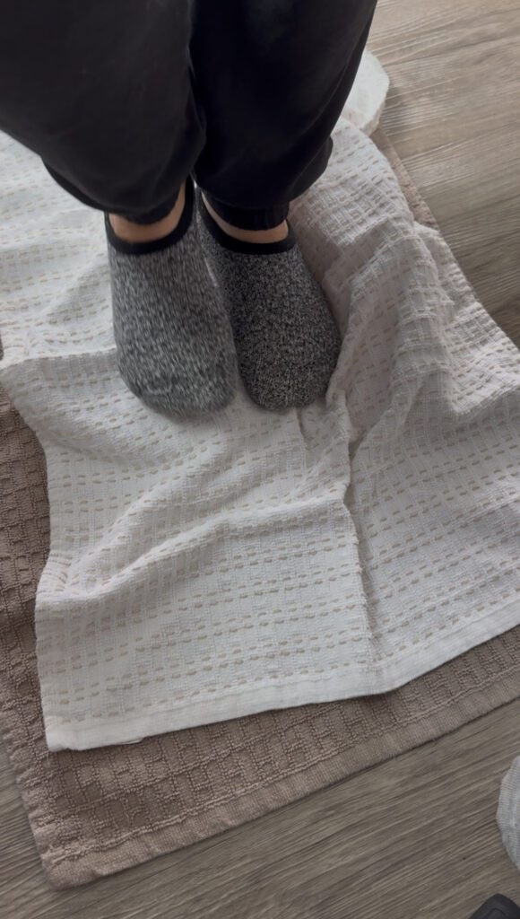 Kneading dough with feet