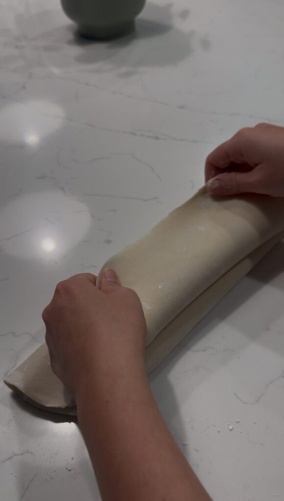 Dough folded like an accordion