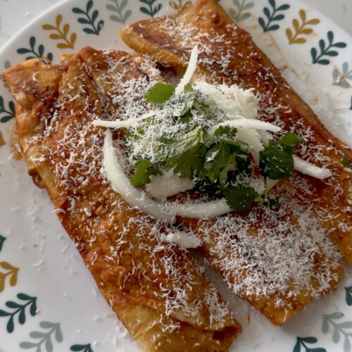Chicken enchiladas with red sauce made from costco chicken