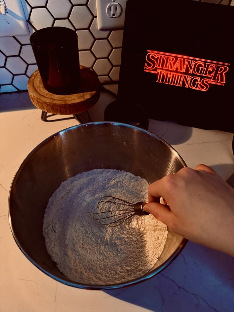 whisk the dry ingredients together for demogorgan waffles