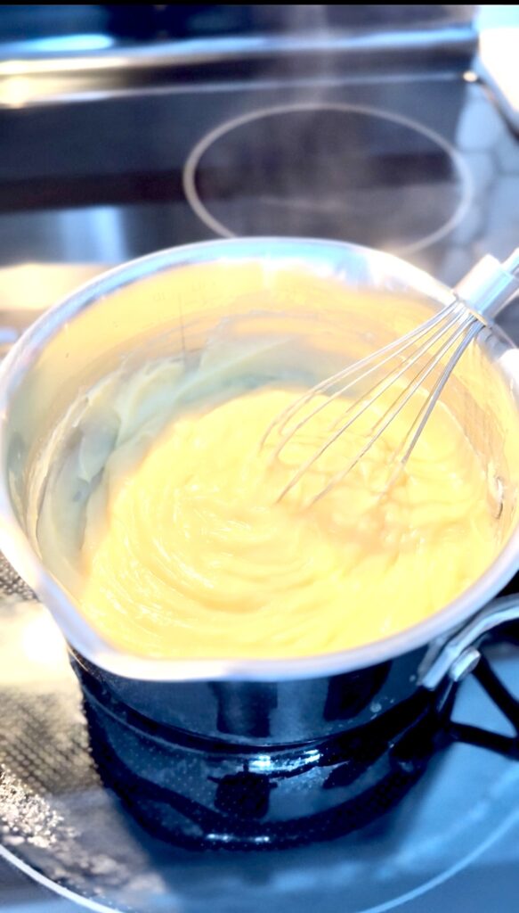 custard cooked on low heat in a pan