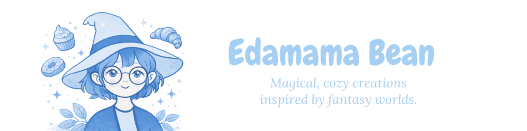 site title with cute little witch with floating pastries around her head