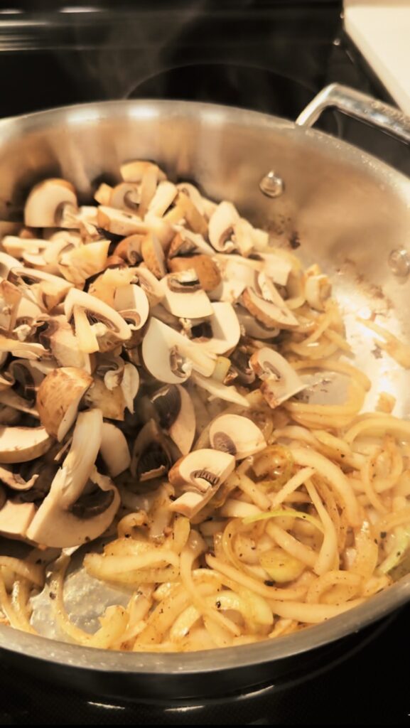 Mushrooms and Onions in a pan