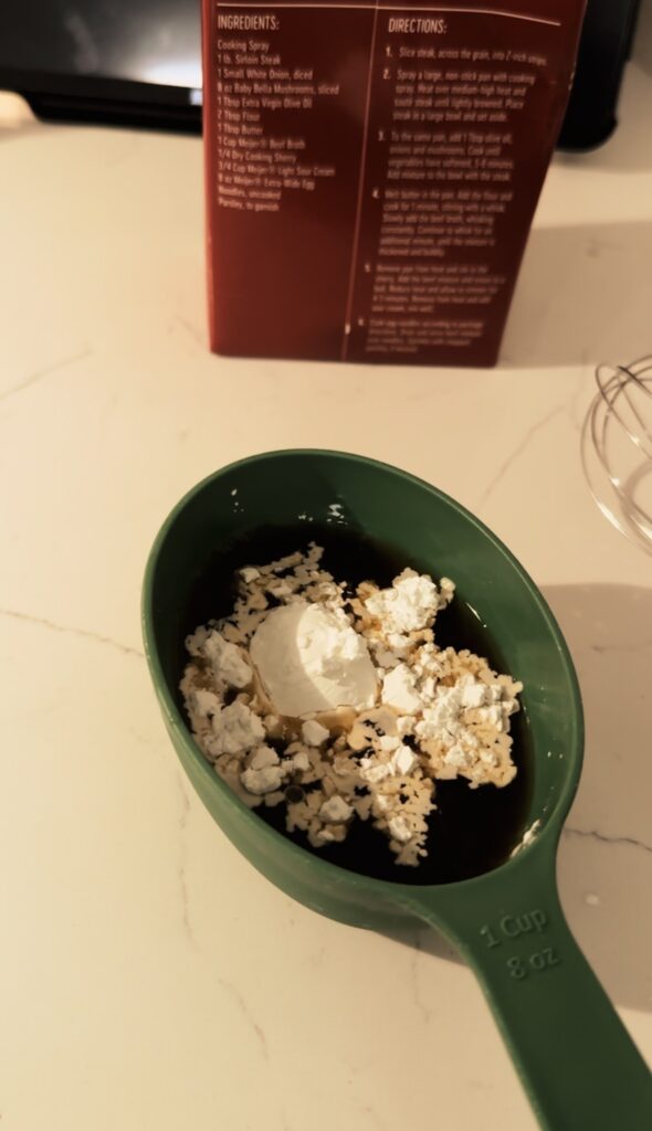 1/2 cup of beef broth with corn starch in it.