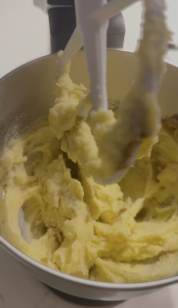 the potatoes mixed in the mixer