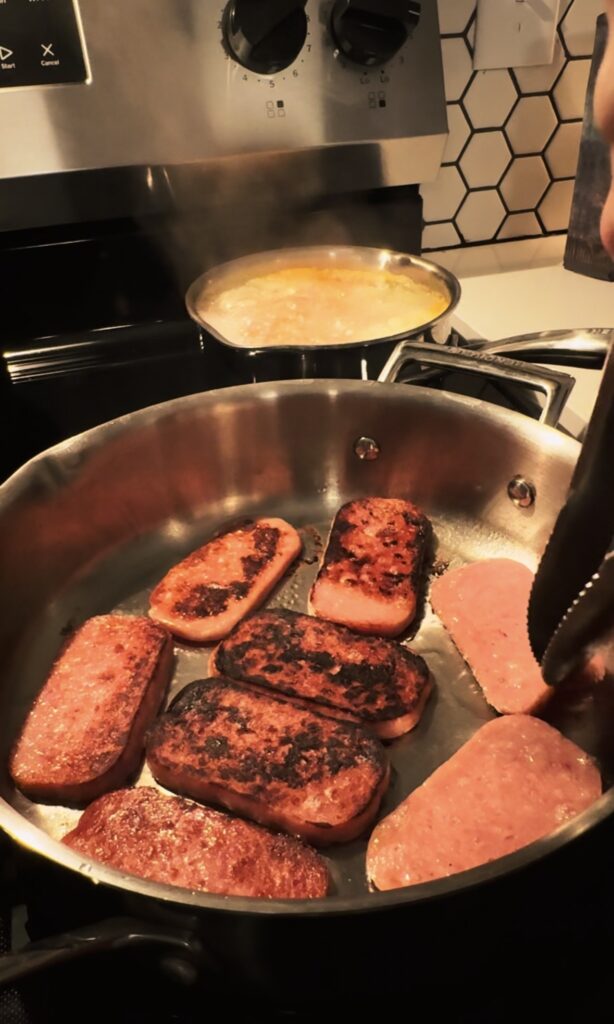 Spam browned on both sides in a pan