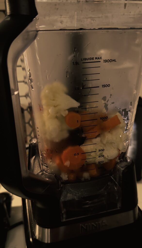 Veggies inside of a blender