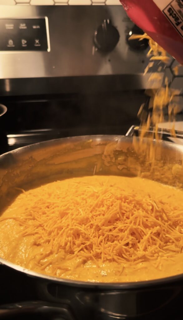 Adding cheese to the pan