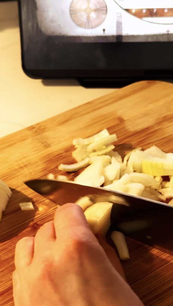 Dicing onion for clam chowder